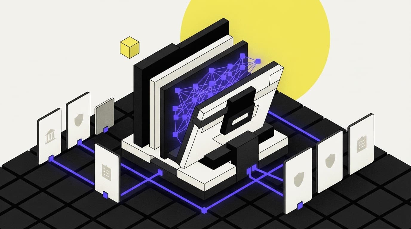 Isometric 3D illustration of a research folder with citation nodes