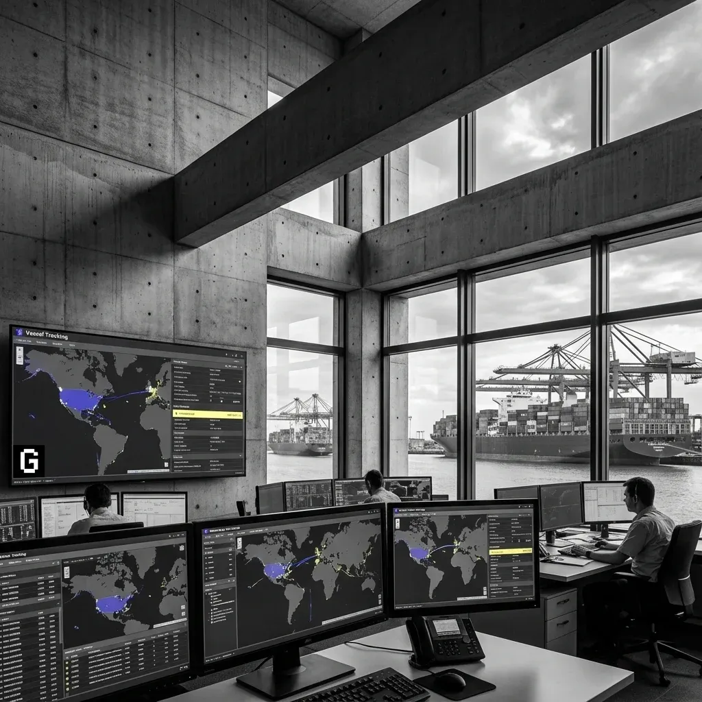 Maritime port control room with vessel tracking